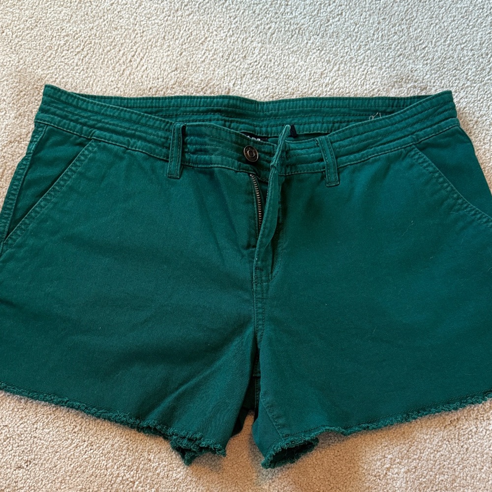 Prana Women's Dark Teal Cotton Shorts - Casual Frayed Hem